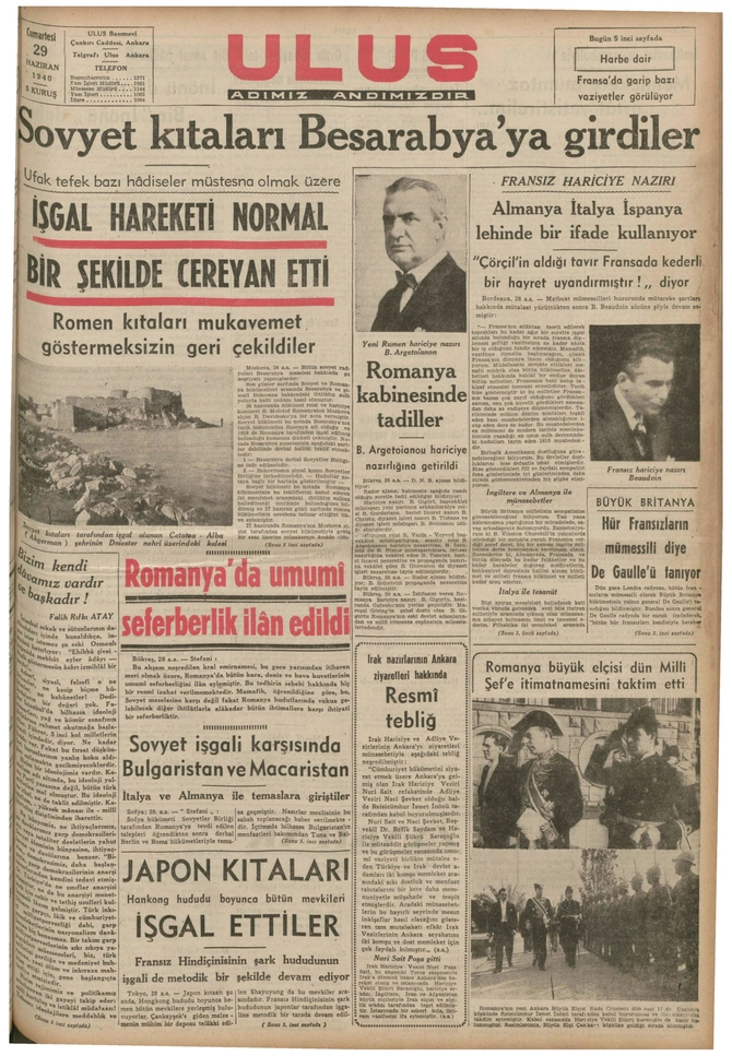Ulus Gazetesi - 29.6.1940