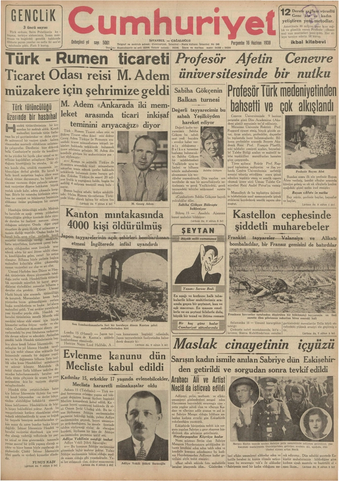 Cumhuriyet Gazetesi - 16.6.1938