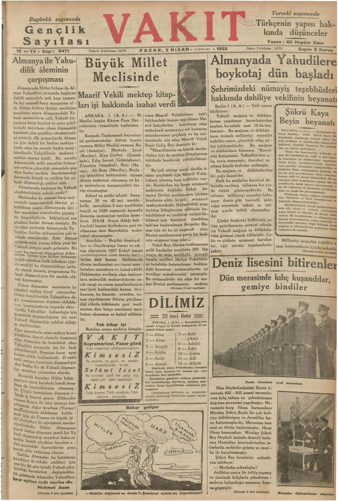 Vakit Gazetesi - 2.4.1933