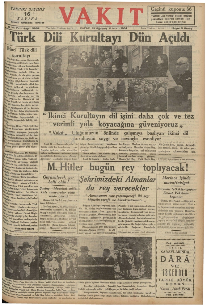 Vakit Gazetesi - 19.8.1934