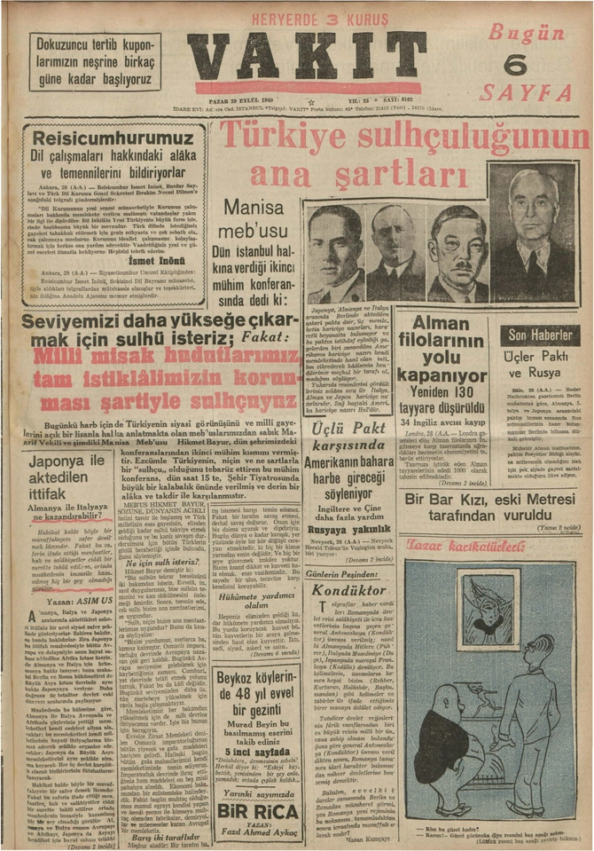 Vakit Gazetesi - 29.9.1940