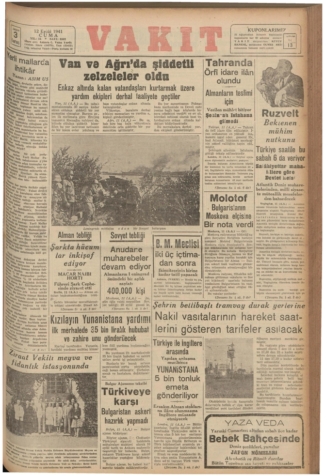 Vakit Gazetesi - 12.9.1941