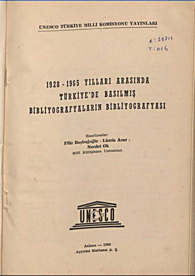 Bin dokuz yüz yirmi sekiz - bin dokuz yüz altmış beş yılları arasında Türkiyede basılmış bibliyografyaların bibliyografyası