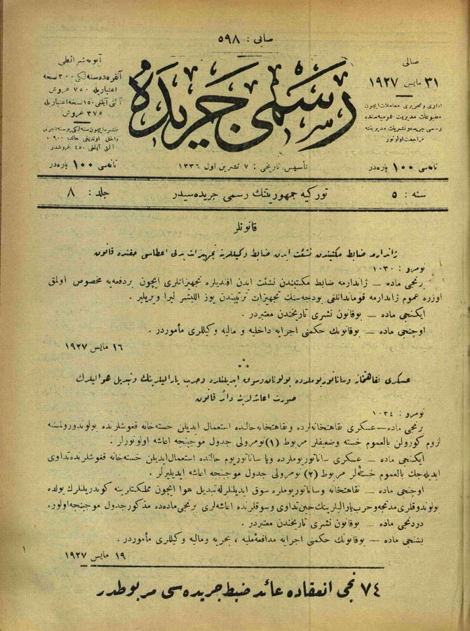 Türkiye Cumhuriyeti Resmi Gazete 5. Sene 8. Cilt Sayı 598 (1956 SB 157)
