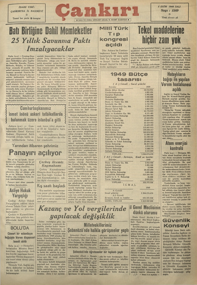 Çankırı. 1948 OCAK-ARA. C.24-26 S.1291-1392 Sayı 1369 (1956 ALF Ç1)