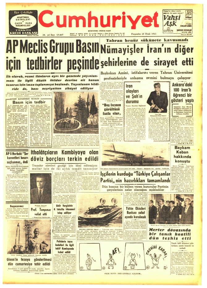 Cumhuriyet Gazetesi - 25.1.1962