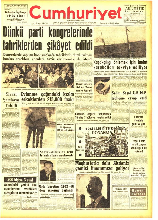 Cumhuriyet Gazetesi - 24.9.1962