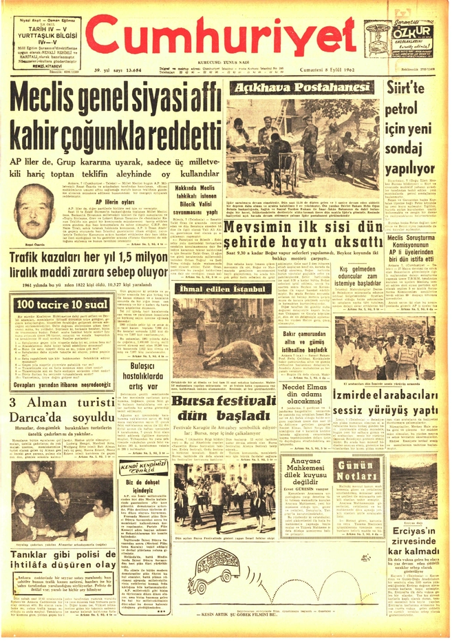 Cumhuriyet Gazetesi - 8.9.1962