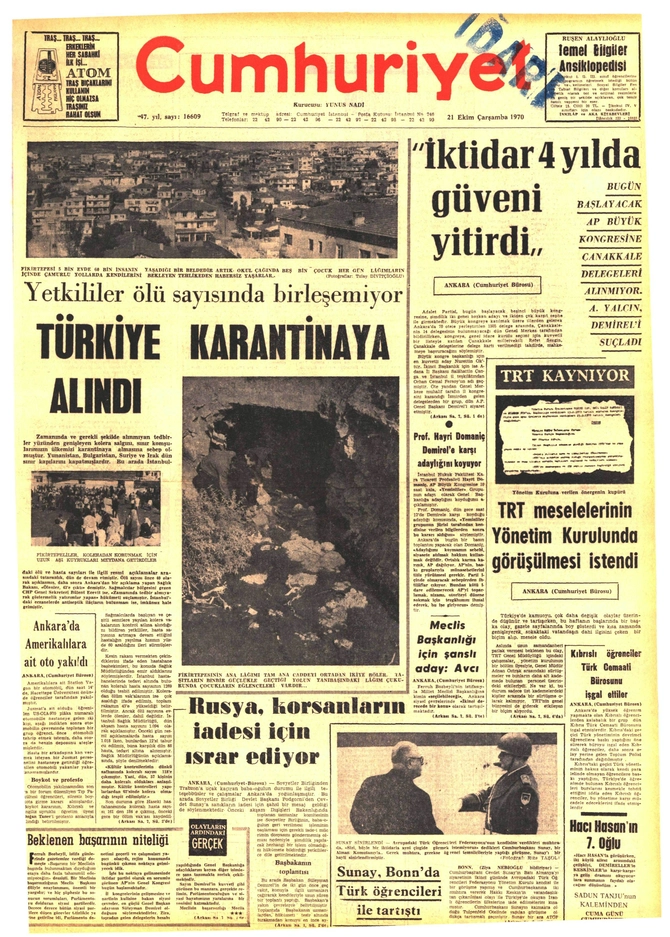 Cumhuriyet Gazetesi - 21.10.1970