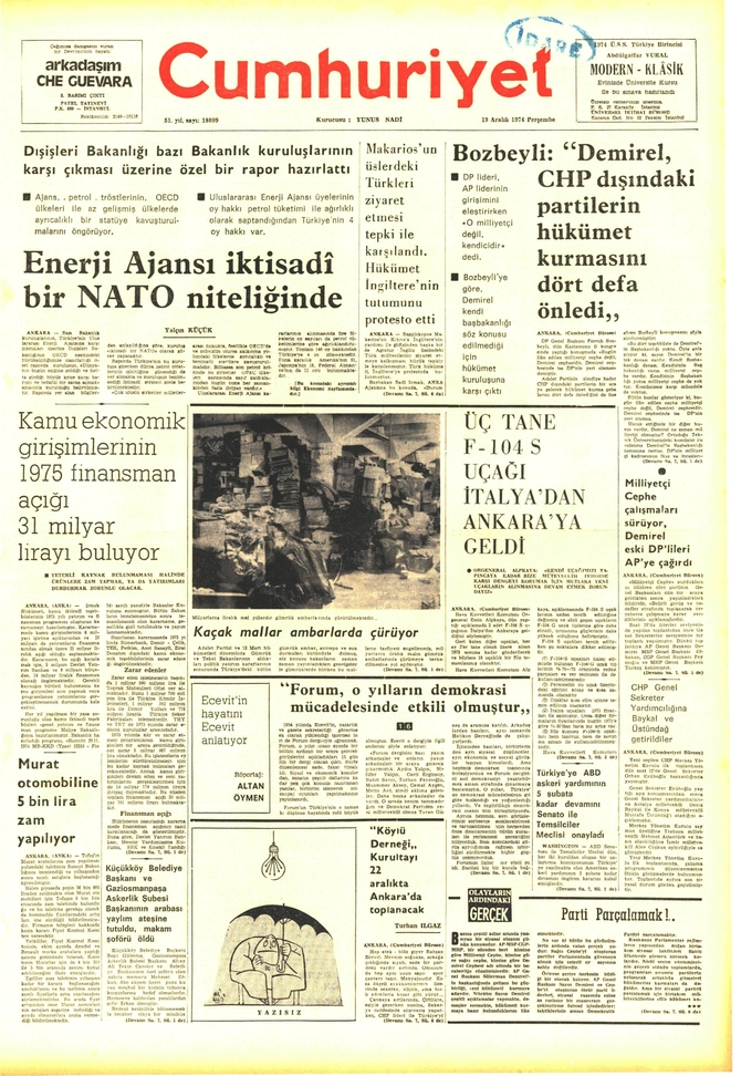 Cumhuriyet Gazetesi - 19.12.1974
