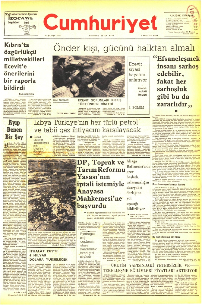 Cumhuriyet Gazetesi - 5.1.1975