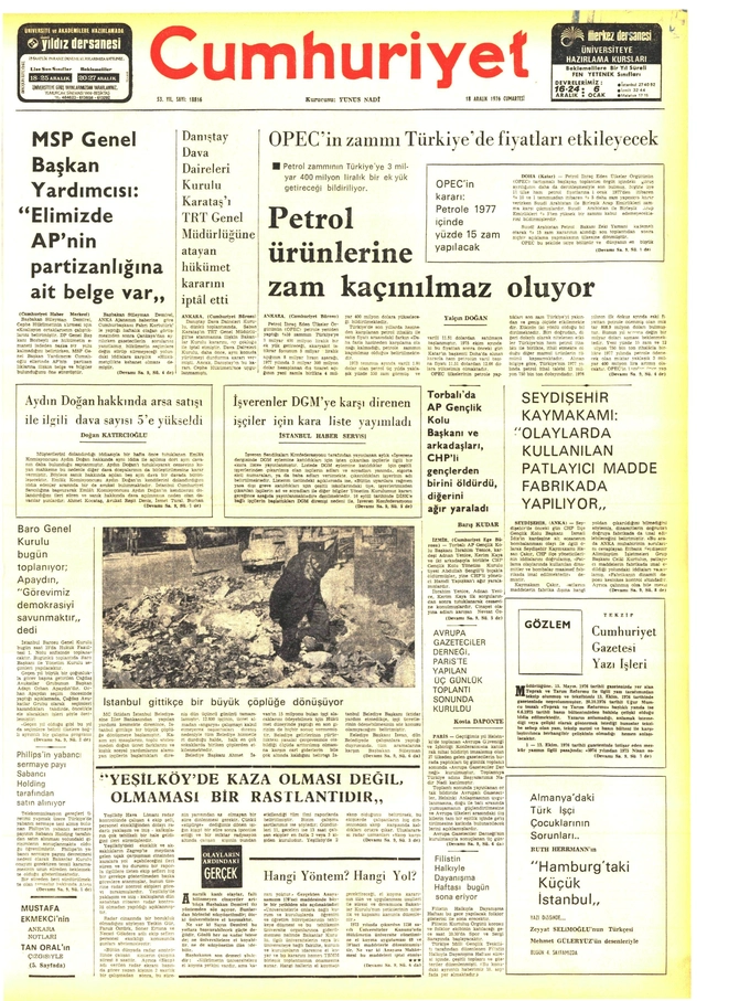 Cumhuriyet Gazetesi - 18.12.1976