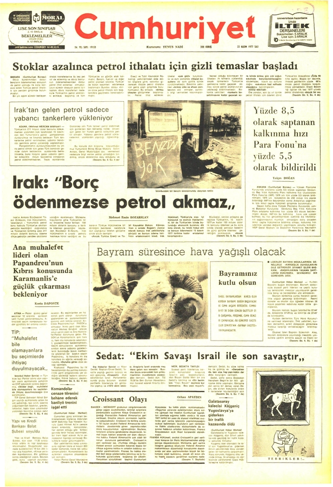 Cumhuriyet Gazetesi - 22.11.1977