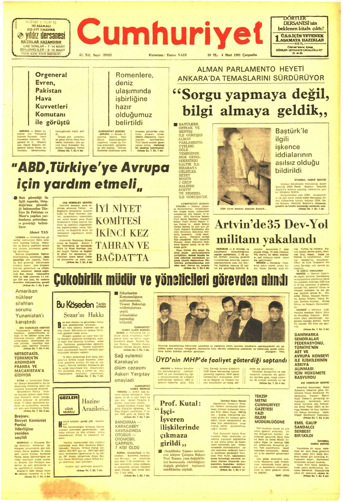Cumhuriyet Gazetesi - 4.3.1981