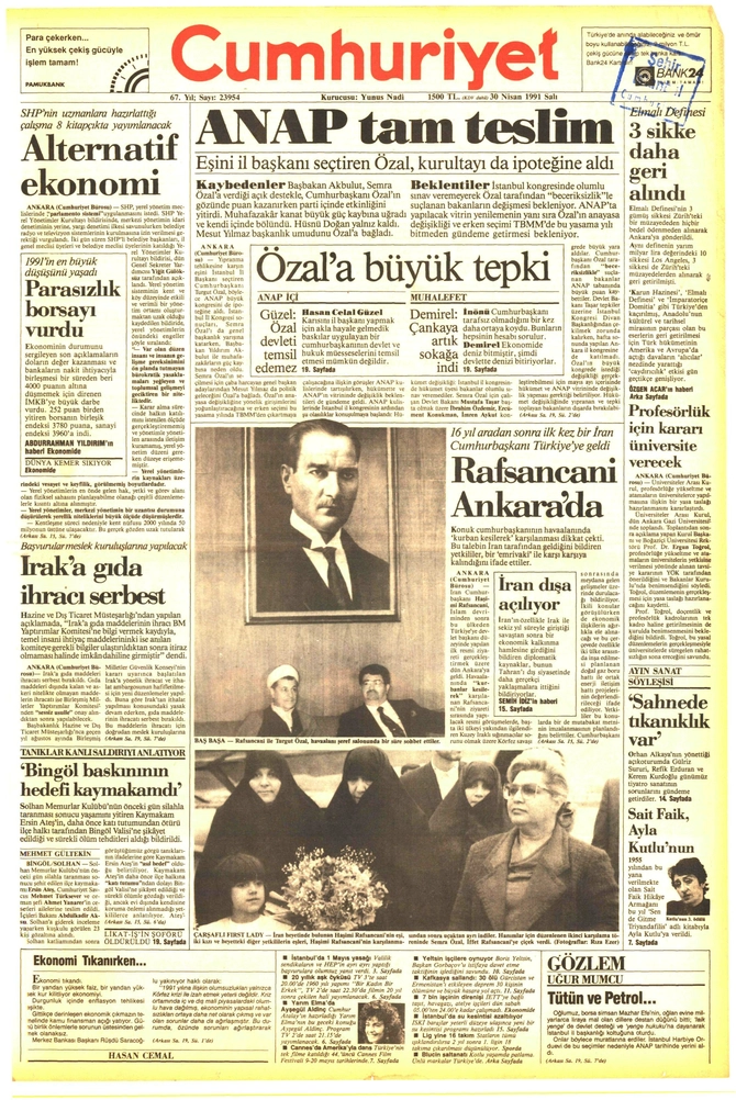 Cumhuriyet Gazetesi - 30.4.1991