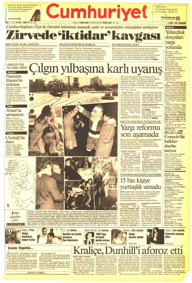 Cumhuriyet Gazetesi - 2.1.1992
