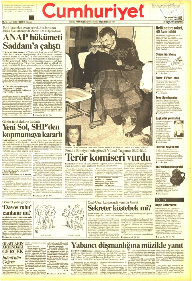 Cumhuriyet Gazetesi - 29.1.1992
