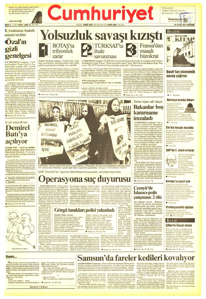 Cumhuriyet Gazetesi - 30.1.1992