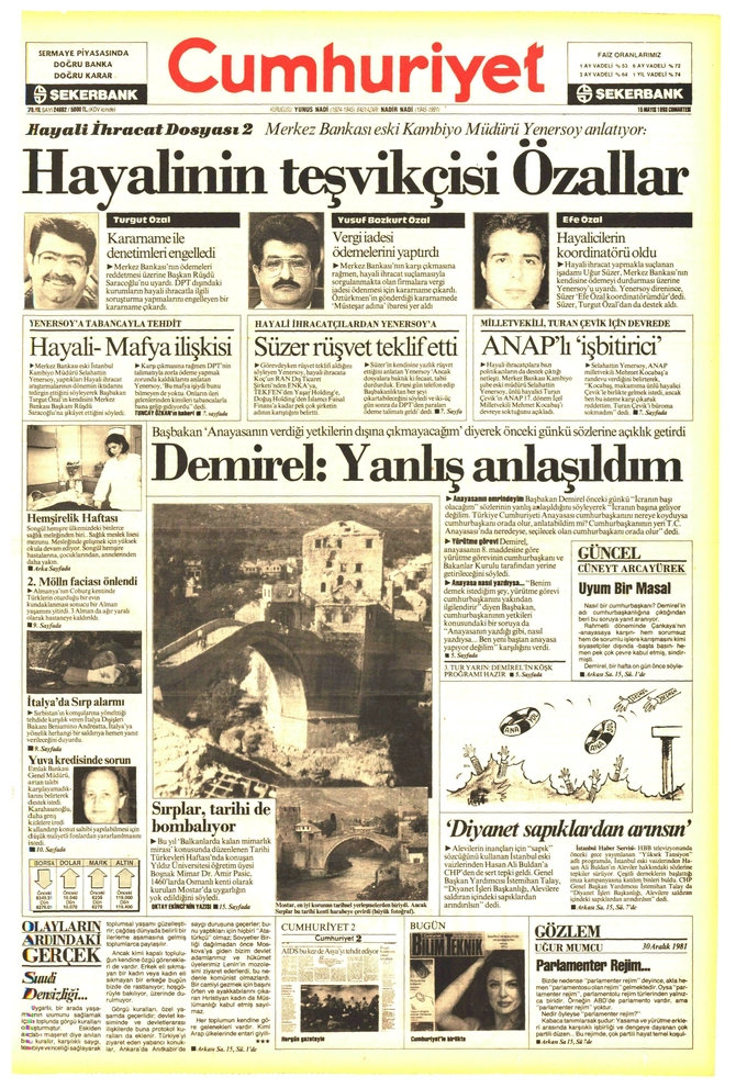 Cumhuriyet Gazetesi - 15.5.1993