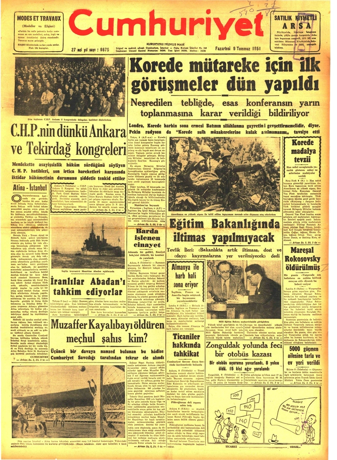 Cumhuriyet Gazetesi - 9.7.1951