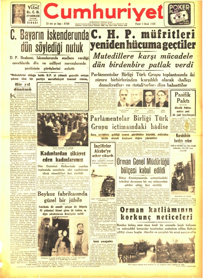 Cumhuriyet Gazetesi - 9.1.1949